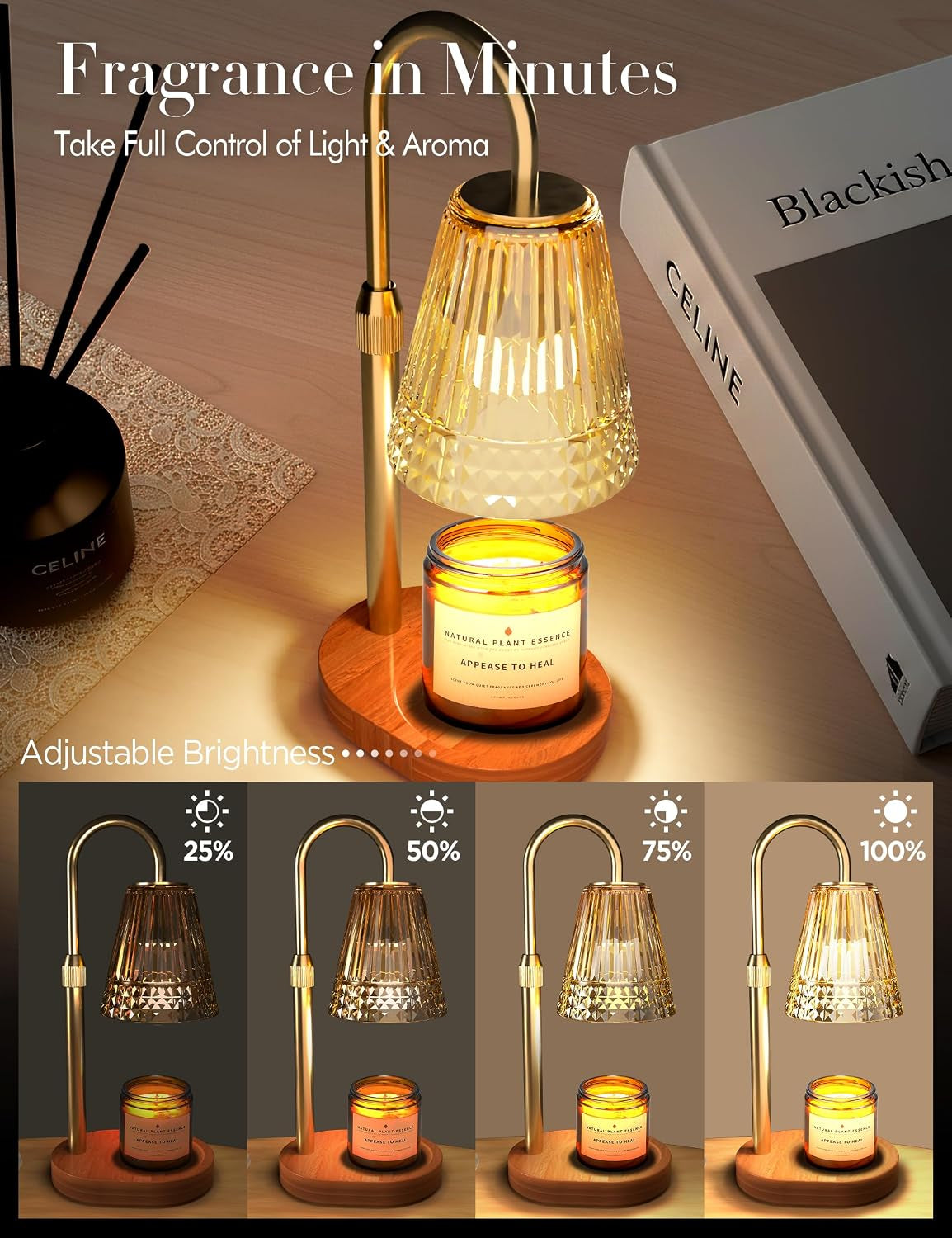 Candle Warmer Lamp with Timer Dimmer: Height Adjustable Wax Melt Warmer for Scented Jar Candles with 2 Bulbs, Christmas Birthday Gifts for Women Mom, House Warming Gifts New Home Room Office Decor