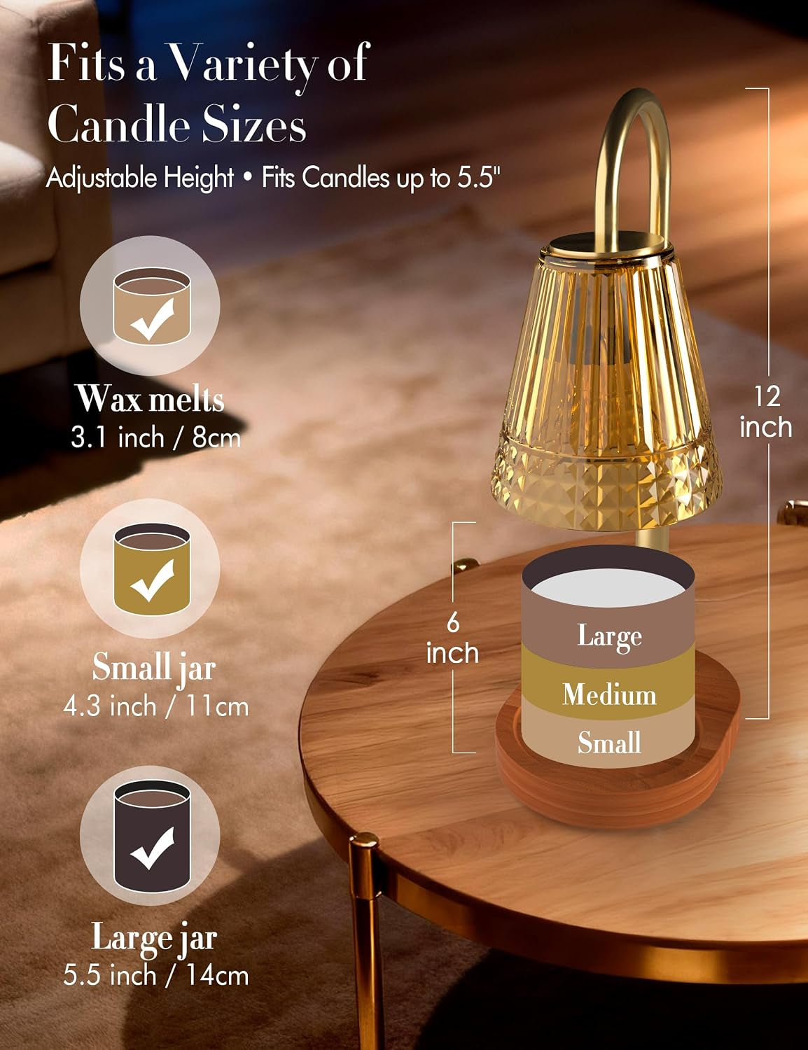 Candle Warmer Lamp with Timer Dimmer: Height Adjustable Wax Melt Warmer for Scented Jar Candles with 2 Bulbs, Christmas Birthday Gifts for Women Mom, House Warming Gifts New Home Room Office Decor