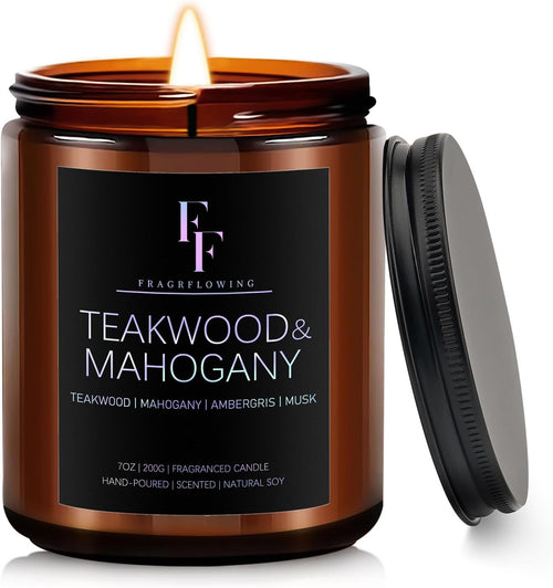 Teakwood & Mahogany Candle, Scented Candle for Home Soy Wax Candle, Aromatherapy Candle Gifts, 7Oz